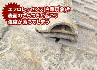 エフロレッセンス(白華現象)や表面のざらつきが起こり強度が落ちてしまう