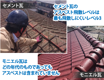 モニエル瓦はどの年代のものであってもアスベストは含まれていません