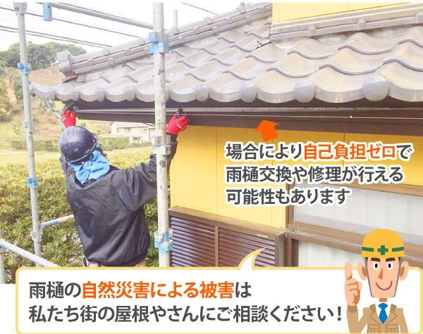 雨樋の自然災害による被害は 私たち街の屋根やさんにご相談ください!