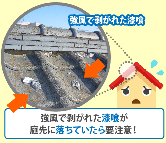 強風で剥がれた漆喰