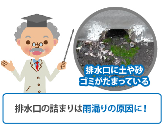 排水溝の詰まりは雨漏りの原因に