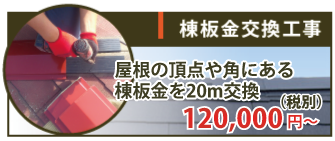 棟板金交換を20m交換した場合は120,000~(税抜)