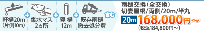 雨樋交換（全交換）切妻屋根/両側/20m/半丸税込184,800円〜