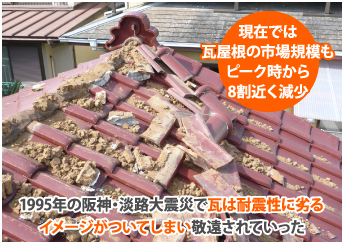 1995年の阪神・淡路大震災で瓦は耐震性に劣るイメージがついてしまい敬遠されていった