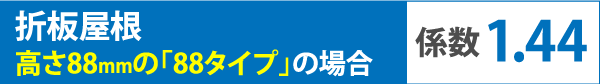 折板屋根高さ88mmの「88タイプ」の場合係数1.44