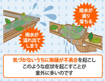 気づかないうちに雨樋が不具合を起こしこのような症状を起こすことが意外に多いのです