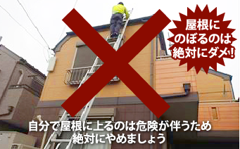 自分で屋根に上るのは危険が伴うため絶対にやめましょう
