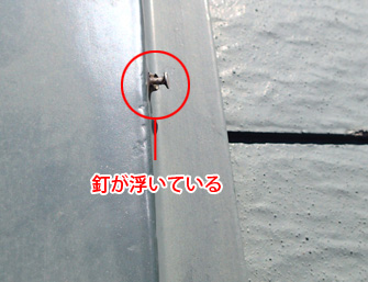 川崎市多摩区　ドーマーが付いた屋根の点検　棟板金の釘が浮いている