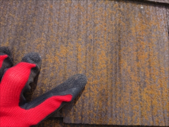 屋根全体が苔で覆われている様子