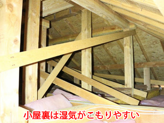 小屋裏は湿気が籠もりやすい