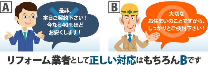 リフォーム業者として正しい対応はもちろんBです