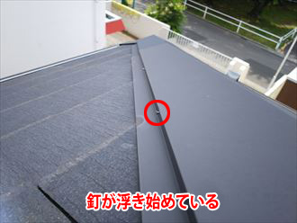 棟板金の釘浮き