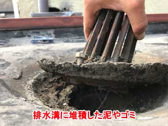 排水溝に堆積した泥や土