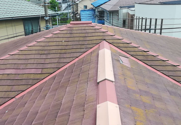 調査した屋根は部分補修工事だけでなく屋根塗装工事で全体的なメンテナンスが必要な状態でした。