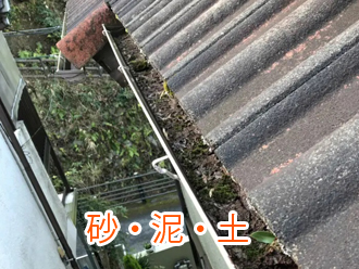 砂・泥・土による雨樋の詰まり