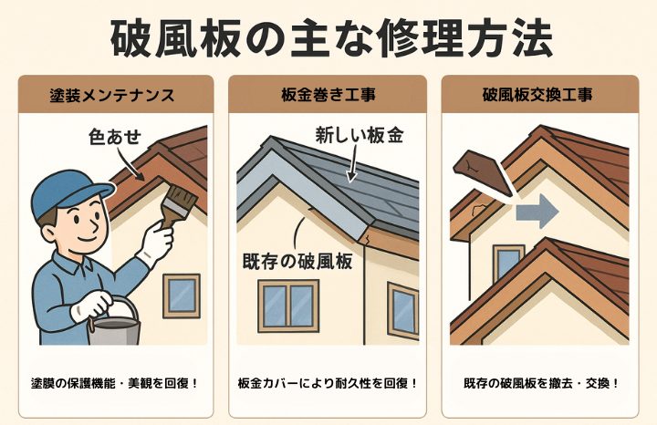 破風板の主な修理方法