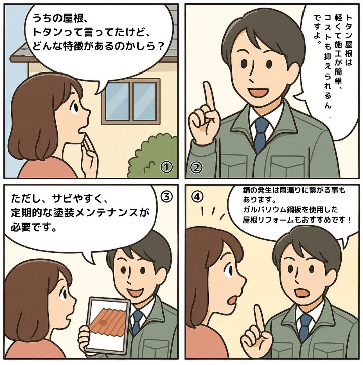 トタン屋根について解説する4コマ漫画