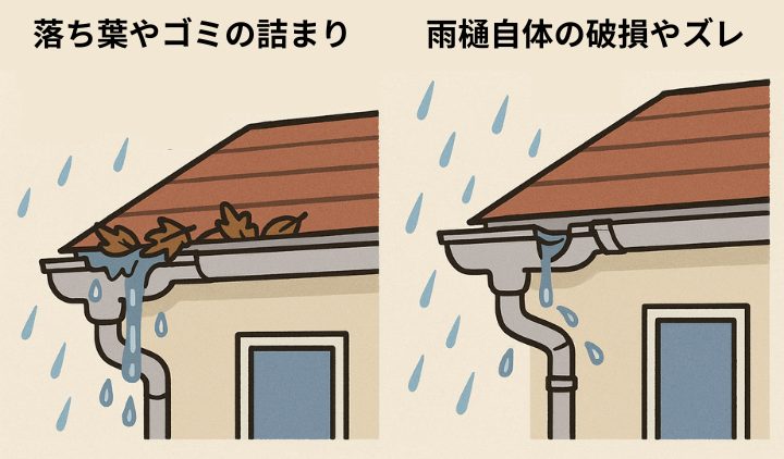 雨樋から水が溢れて来てしまう原因