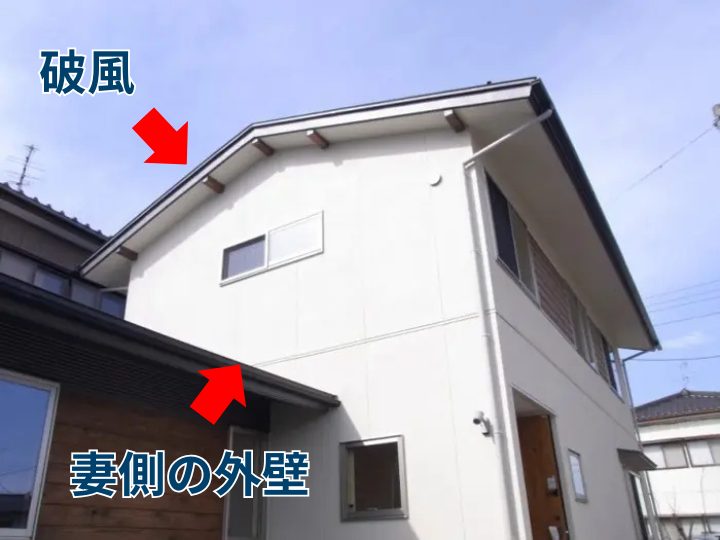切妻屋根の破風と妻側の外壁