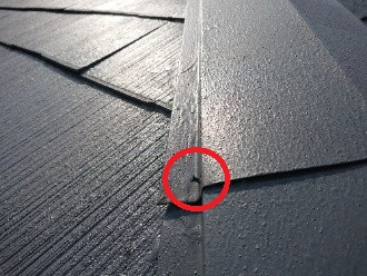棟板金を固定している釘の浮いた状況