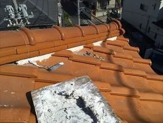 屋根の清掃の作業風景