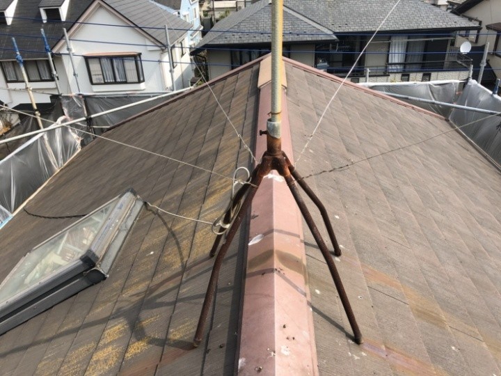 苔が繫殖したスレート屋根