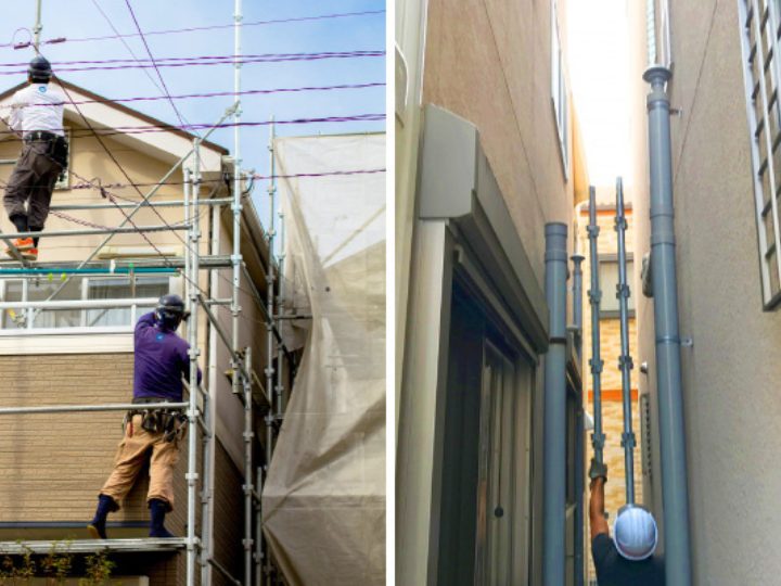 住宅に仮設された足場