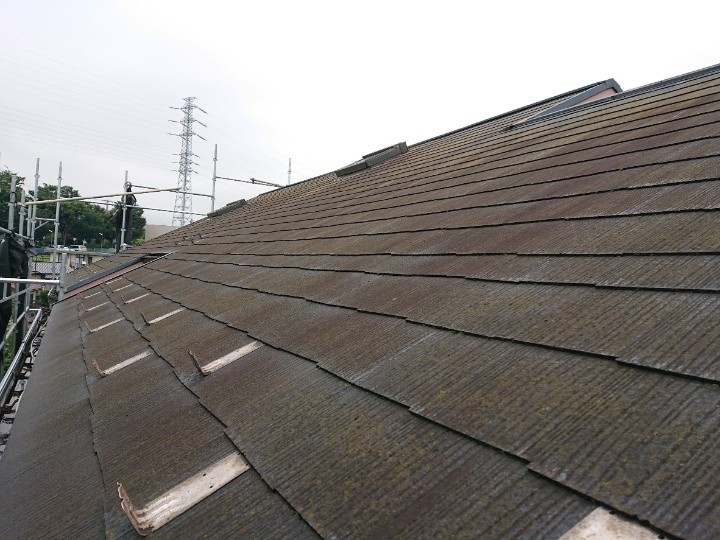 屋根は苔が繁殖した状態