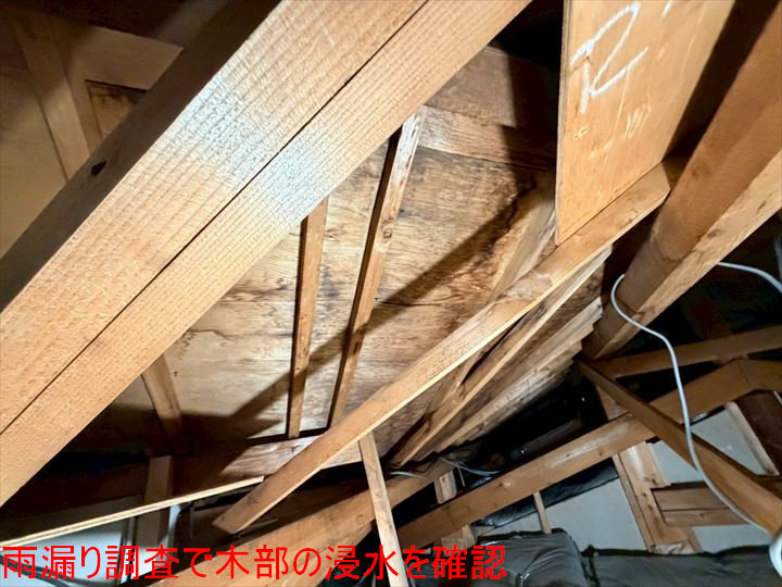 雨漏り調査で木部の浸水を確認