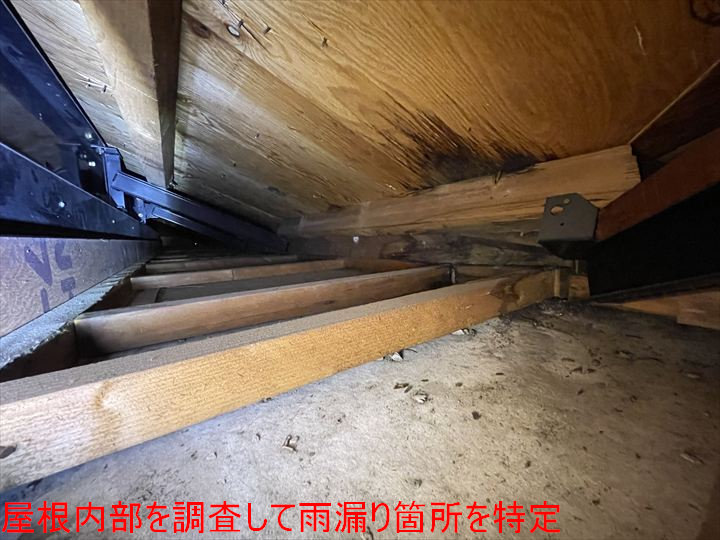 屋根内部を調査して雨漏り箇所を特定
