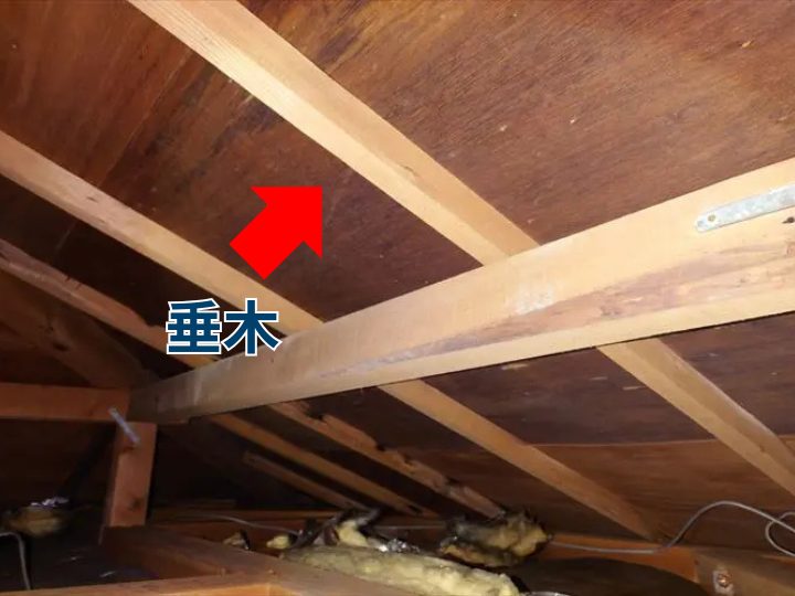 屋根裏から見た垂木